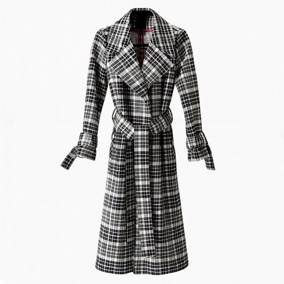 MAISON CINQCENT Jackets & Blazers - MAISON CINQCENT 500 Checks Plaid Black White Tie Trench Coat at Revolve …